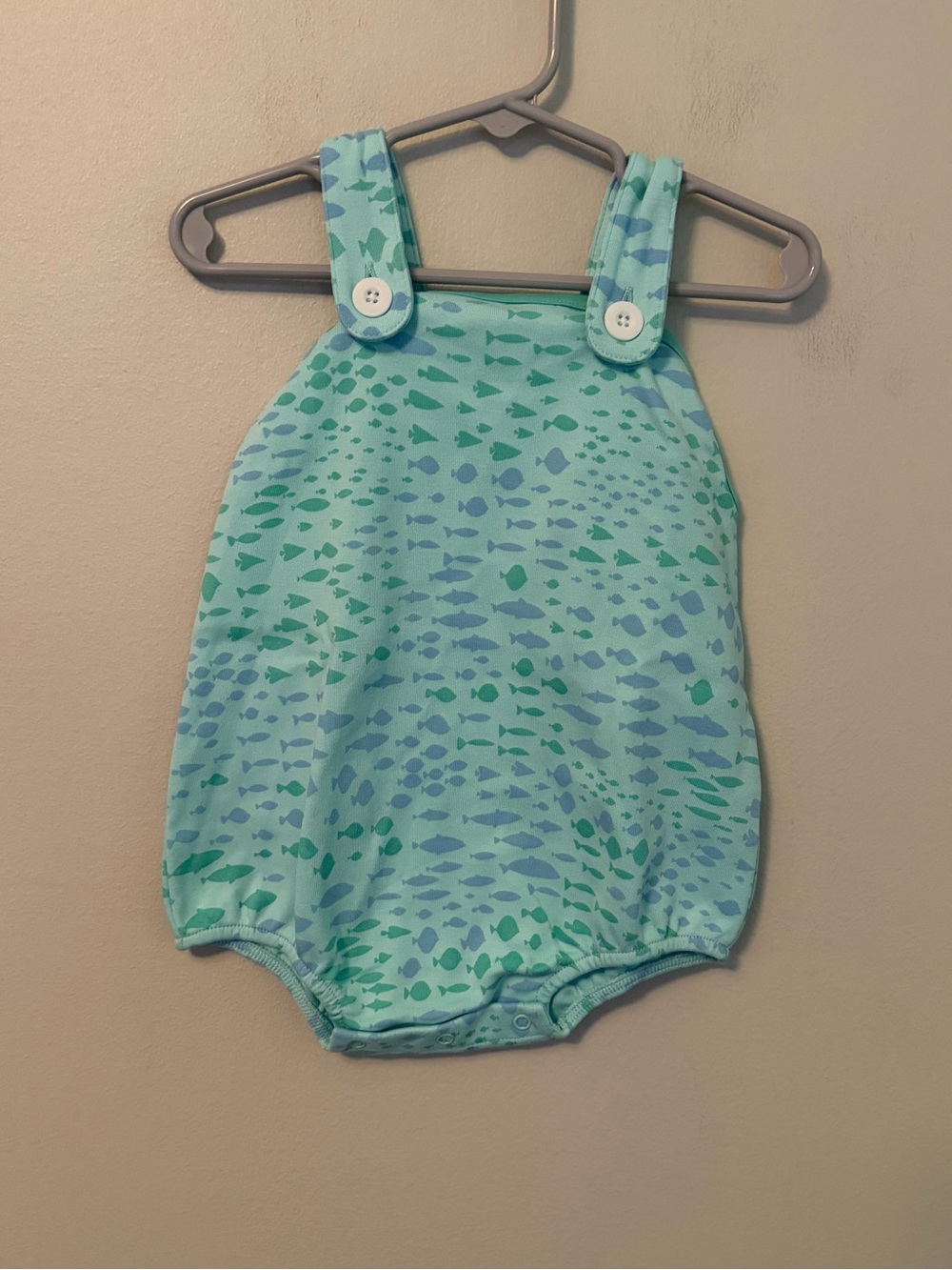 The Beaufort Bonnet Company Aqua Fish Print Bubble Romper